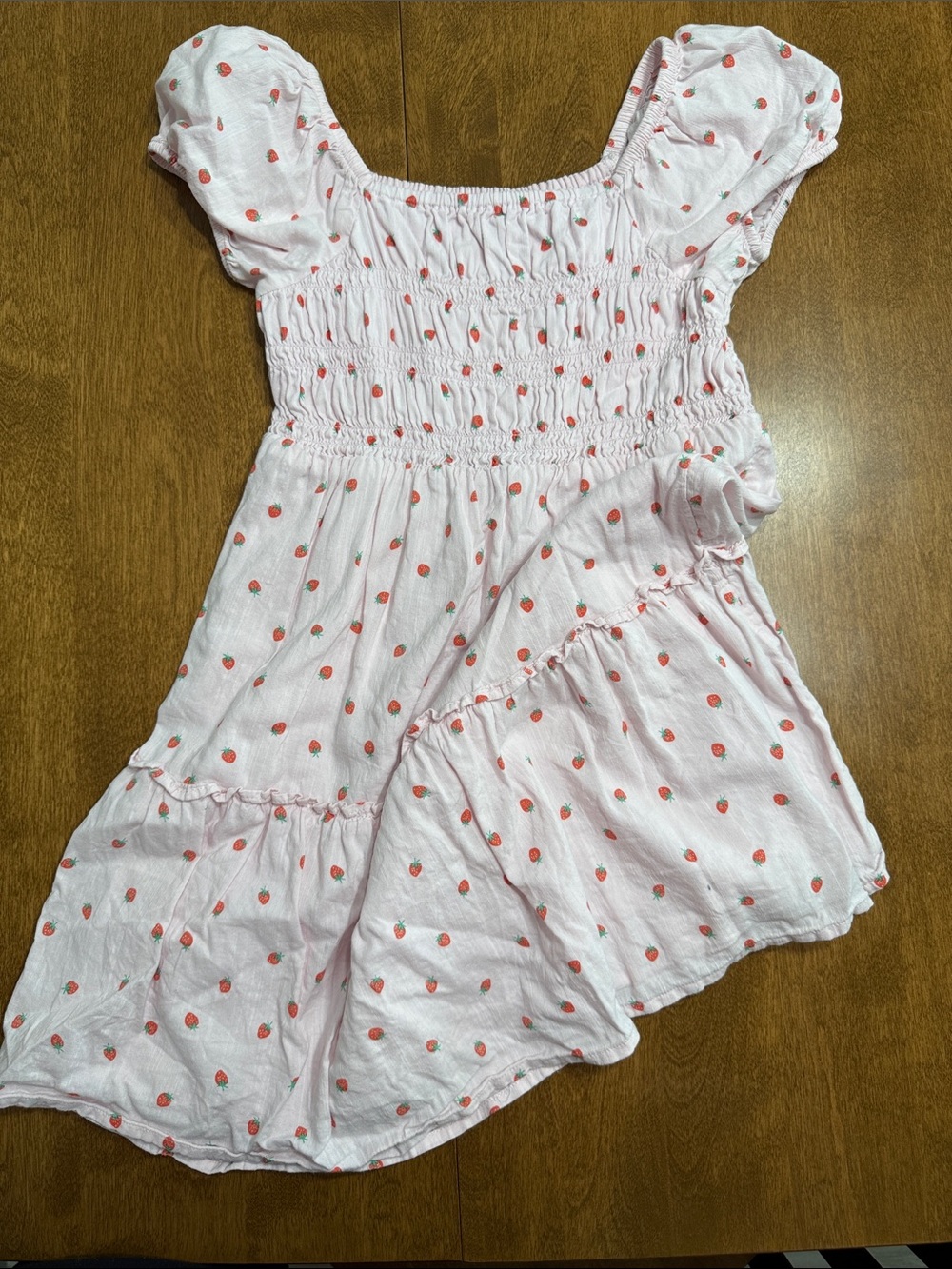 jumping beans Pink Strawberry-Print Smocked Flutter Sleeve Dress